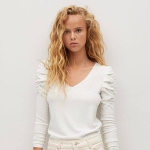 Mango long-sleeved white shirt with shoulder ruffles, women’s medium